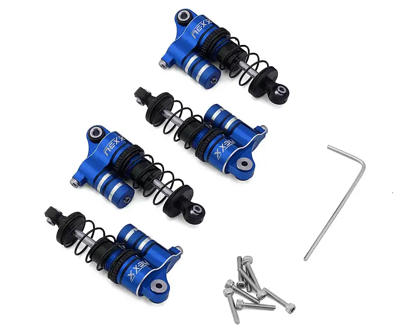 NEXX Racing Losi® Micro-B Aluminum Oil-Filled Threaded Reservoir Shocks (Blue) (4)