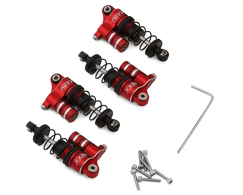 NEXX Racing Losi® Micro-B Aluminum Oil-Filled Threaded Reservoir Shocks (Red) (4)