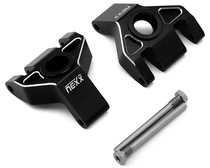 NEXX Racing Aluminum Rear Hub Carriers for Traxxas® Mini Maxx® (Black) (2)