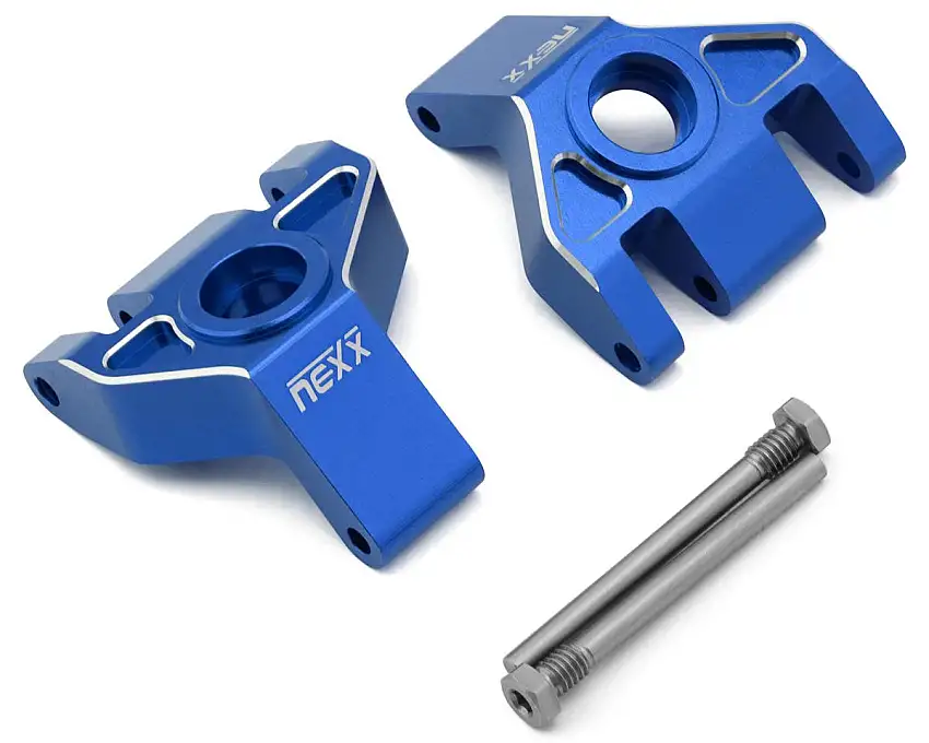 NEXX Racing Aluminum Rear Hub Carriers for Traxxas® Mini Maxx® (Blue) (2)