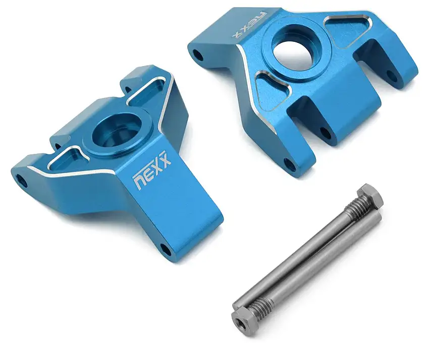 NEXX Racing Aluminum Rear Hub Carriers for Traxxas® Mini Maxx® (Turquoise) (2)