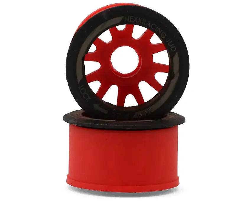 NEXX Racing Mini-Z RWD "JUD" EVO Rear Threaded Side-Wall Carbon Fiber Rims (1mm Offset) (Red) (2)