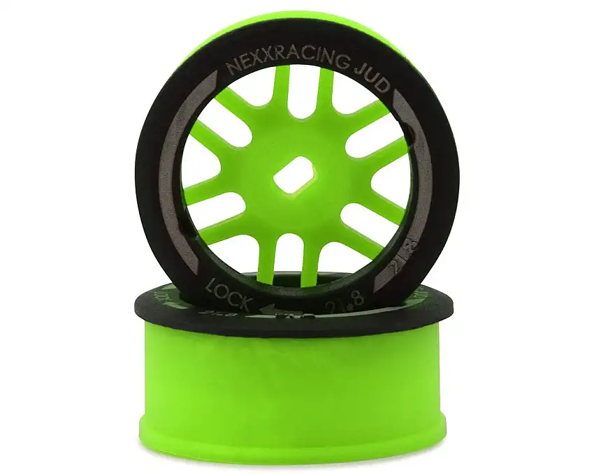 NEXX Racing Mini-Z AWD "JUD" EVO Front Threaded Side-Wall Carbon Fiber Rims (-1mm Offset) (Green) (2)