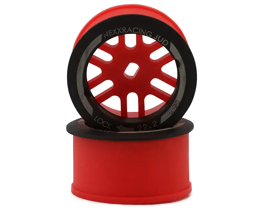 NEXX Racing Mini-Z AWD "JUD" EVO Rear Threaded Side-Wall Carbon Fiber Rims (0mm Offset) (Red) (2)