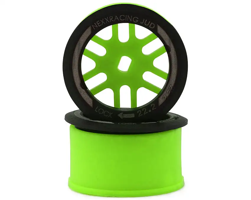 NEXX Racing Mini-Z AWD "JUD" EVO Rear Threaded Side-Wall Carbon Fiber Rims (-1mm Offset) (Green) (2)