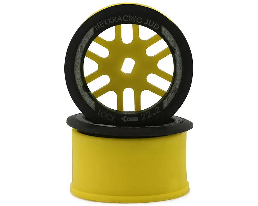 NEXX Racing Mini-Z AWD "JUD" EVO Rear Threaded Side-Wall Carbon Fiber Rims (-1mm Offset) (Yellow) (2)