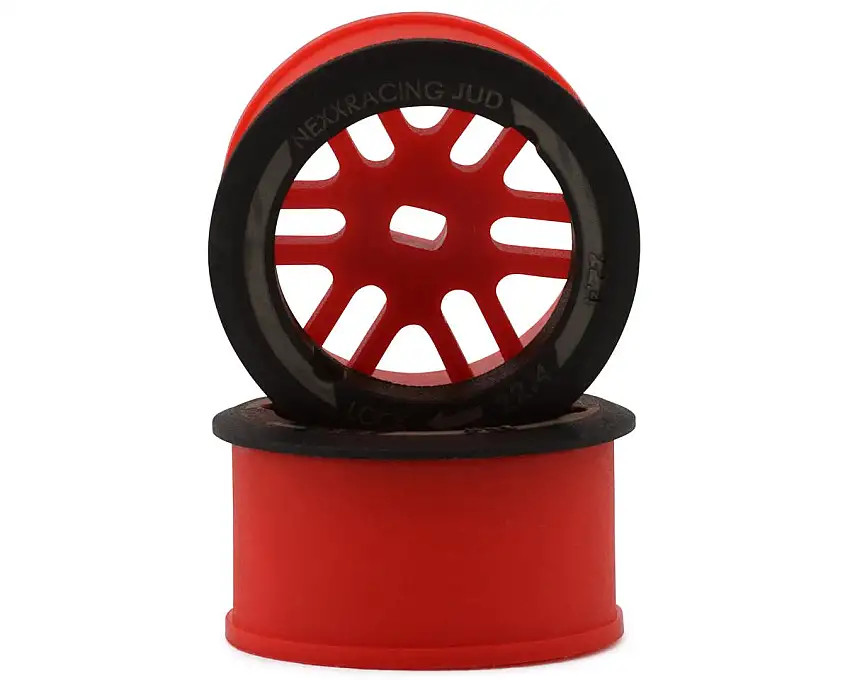 NEXX Racing Mini-Z AWD "JUD" EVO Rear Threaded Side-Wall Carbon Fiber Rims (1mm Offset) (Red) (2)
