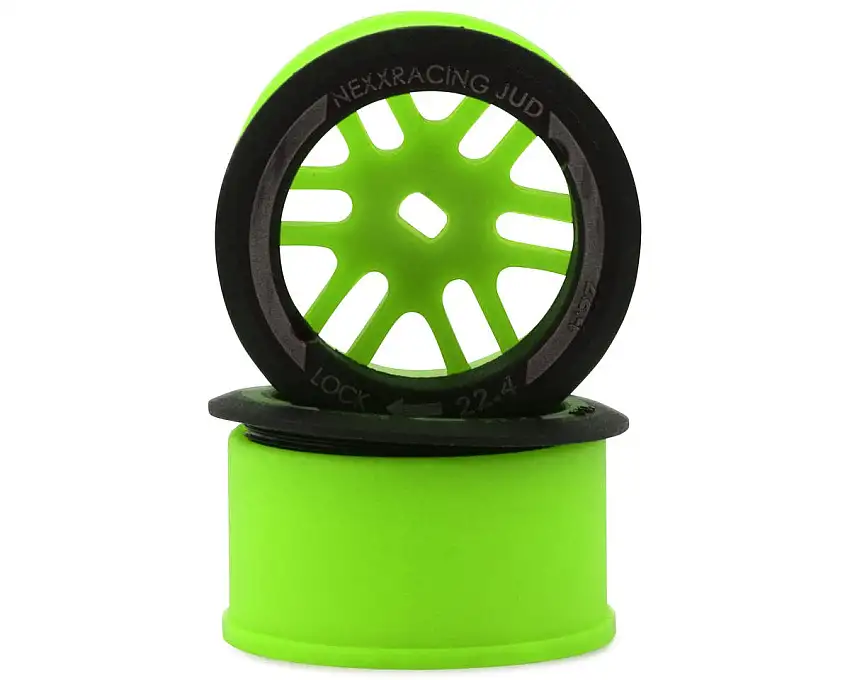 NEXX Racing Mini-Z AWD "JUD" EVO Rear Threaded Side-Wall Carbon Fiber Rims (2mm Offset) (Green) (2)