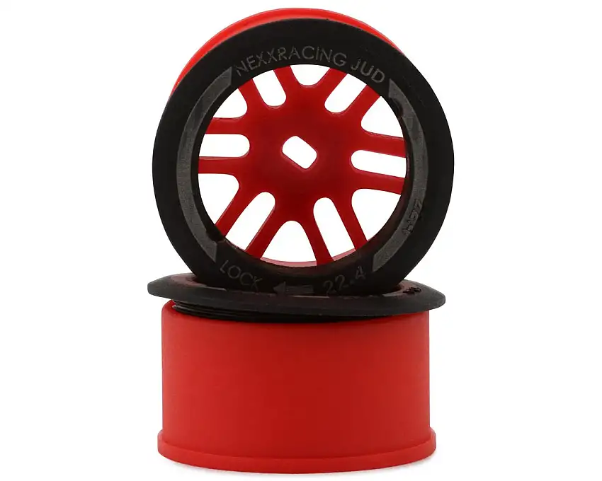 NEXX Racing Mini-Z AWD "JUD" EVO Rear Threaded Side-Wall Carbon Fiber Rims (2mm Offset) (Red) (2)
