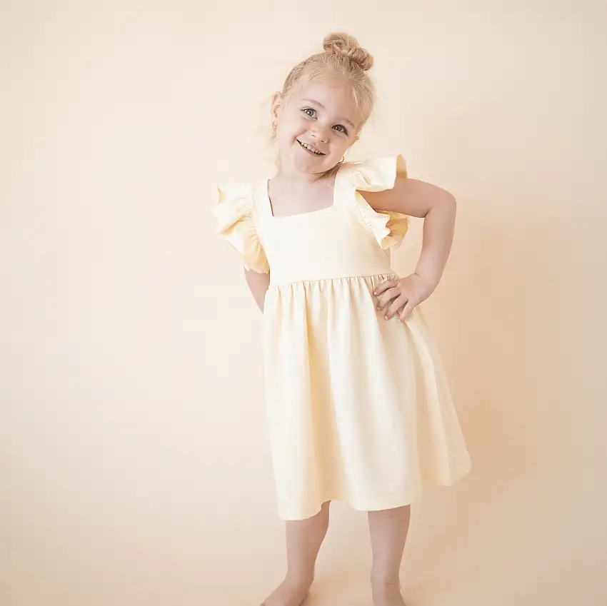 Organic Cotton Flutter Dress – Lemonade Yellow