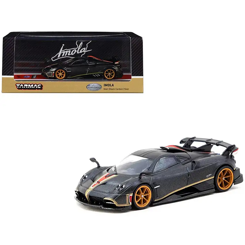 Pagani Imola Matt Black Carbon Fiber with Red Stripe "Global64" Series 1/64 Diecast Model by Tarmac Works