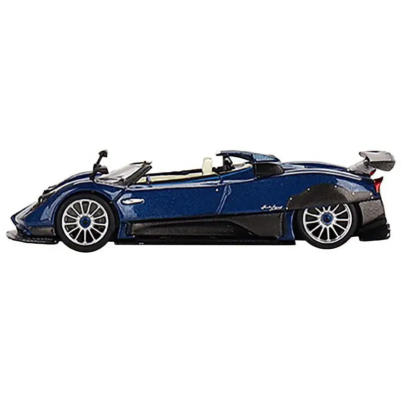 Pagani Zonda HP Barchetta Convertible Blue Tricolore Metallic and Carbon with White Interior Limited Edition to 4200 pieces Worldwide 1/64 Diecast Model Car by Mini GT