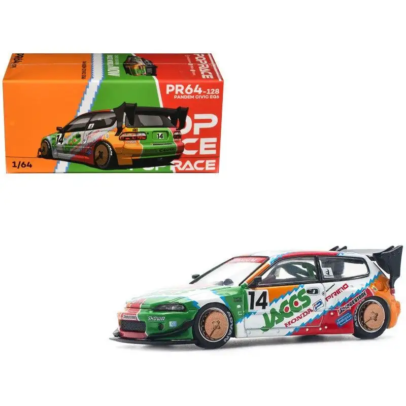 Pandem Civic EG6 RHD (Right Hand Drive) #14 "JACCS" White with Graphics 1/64 Diecast Model Car by Pop Race