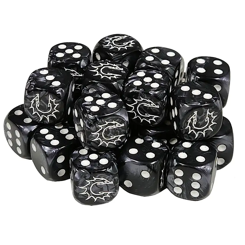 Conquest Marbled Dice: Logo on Dark Grey (24)