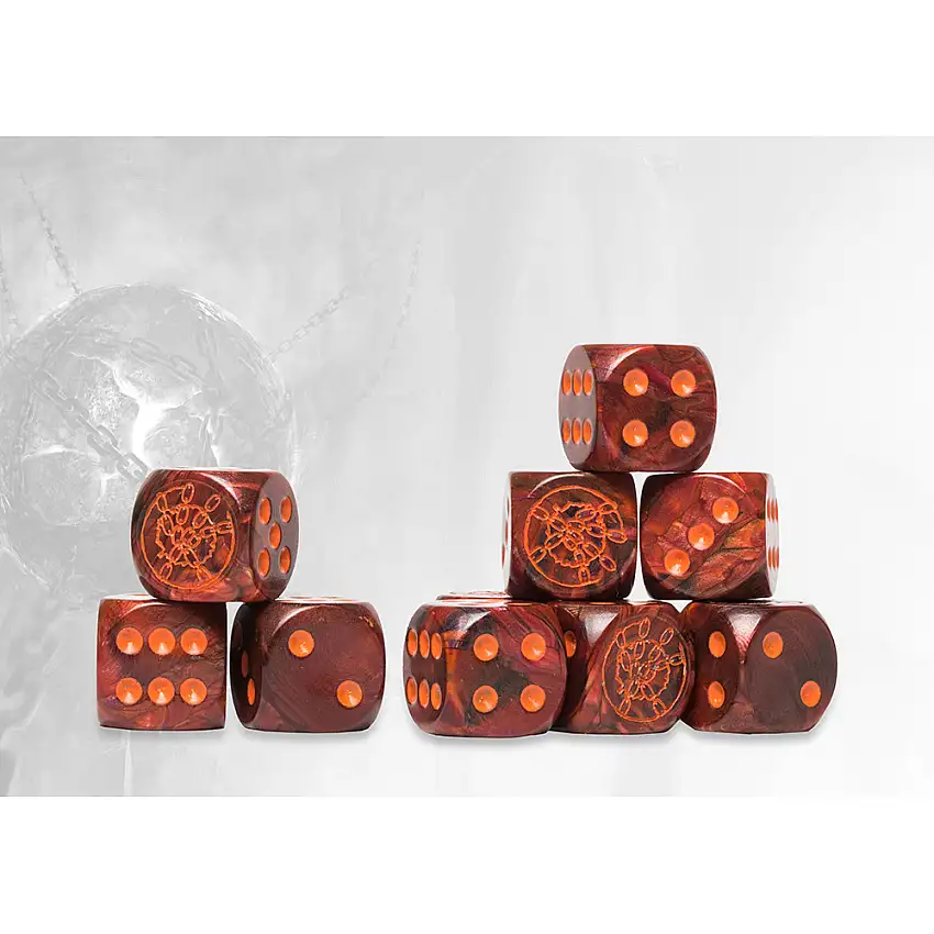 Conquest Marbled Dice: Dweghom Logo on Red