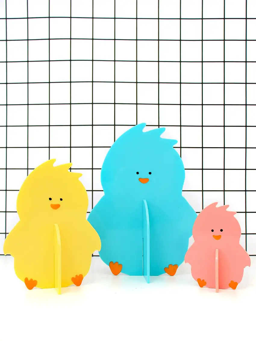 Blue, Yellow, And Coral Acrylic Chick Decorations