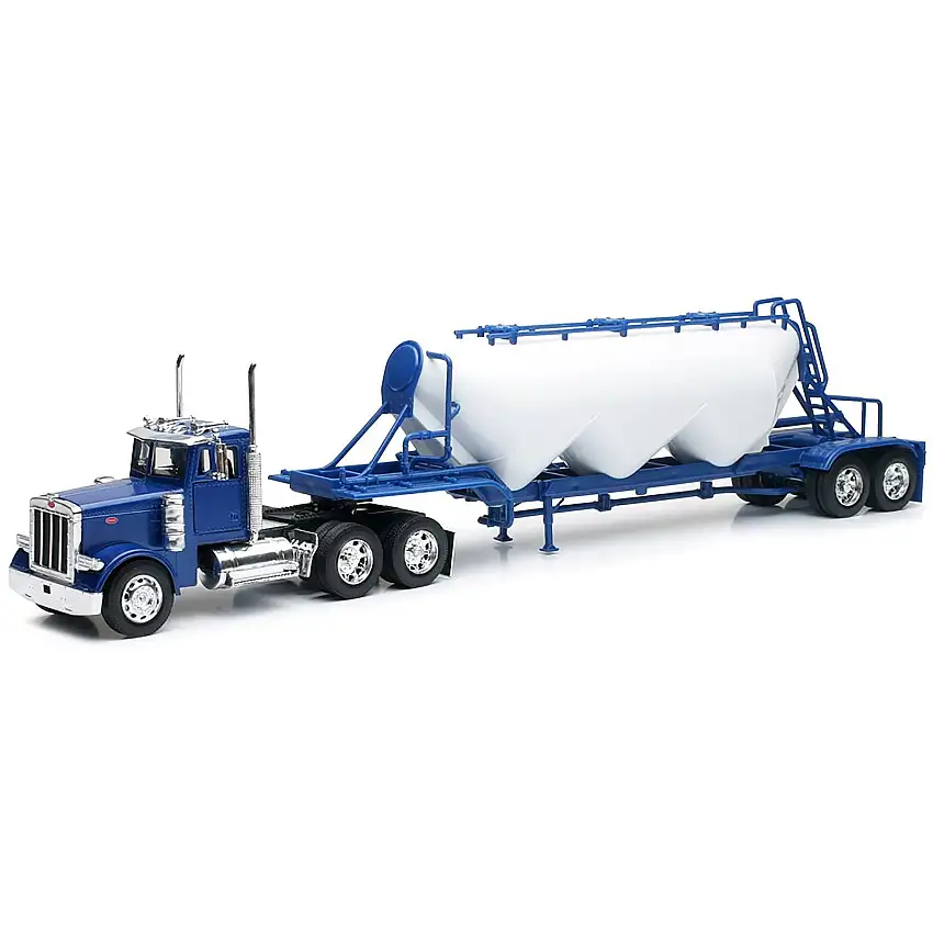Peterbilt 379 Truck Blue with Pneumatic Tanker Trailer White "Long Haul Truckers" Series 1/32 Diecast Model by New Ray