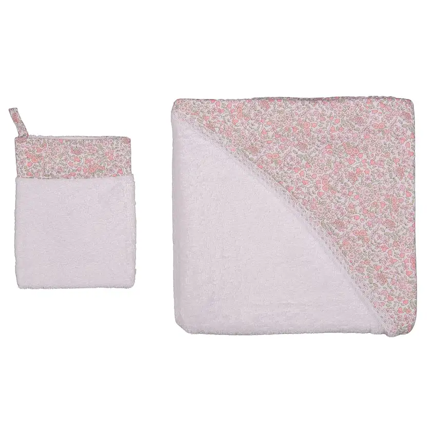 Petite Fleur | White Hooded Baby Towel & Washcloth Set