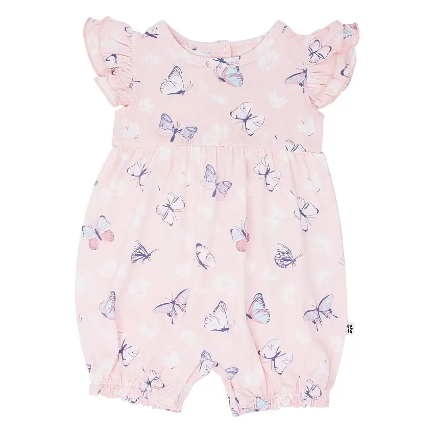 Pink Butterfly Daisy Bamboo Ruffle Romper
