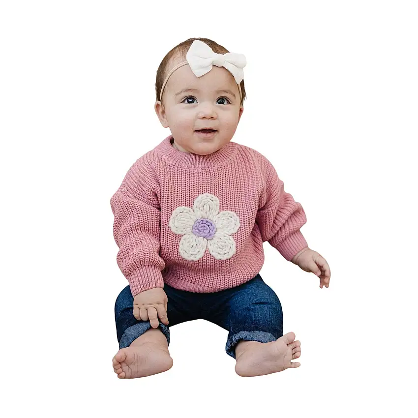 Pink Daisy Hand Embroidered Sweater