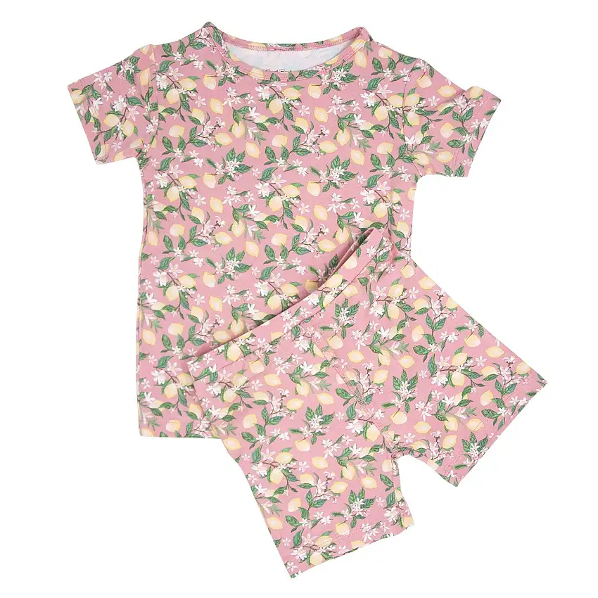 Pink Lemon Floral Print Summer Pajama Set