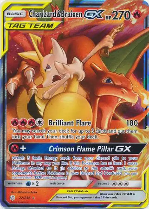 Pokemon Trading Card Game Sun & Moon Cosmic Eclipse Ultra Rare Charizard & Braixen GX #22