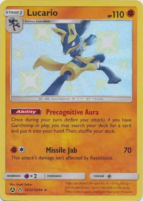 Pokemon Trading Card Game Hidden Fates Shiny Rare Lucario SV22