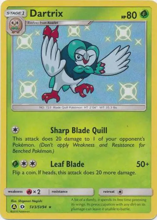 Pokemon Trading Card Game Hidden Fates Shiny Rare Dartrix SV3