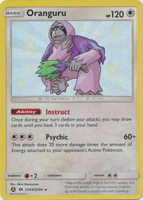 Pokemon Trading Card Game Hidden Fates Shiny Rare Oranguru SV44