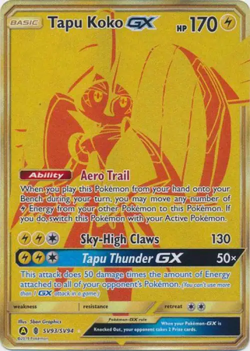 Pokemon Trading Card Game Hidden Fates Secret Rare Tapu Koko GX SV93