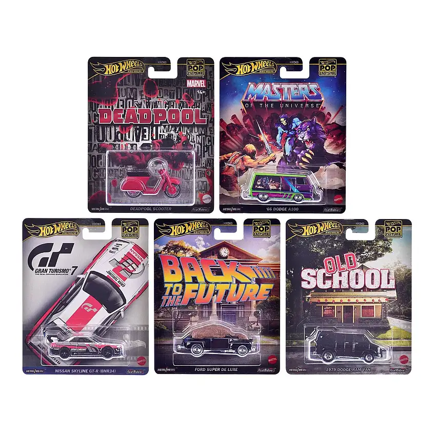 "Pop Culture 2025" 5 piece Set J "Premium Series" Diecast Model Cars by Hot Wheels
