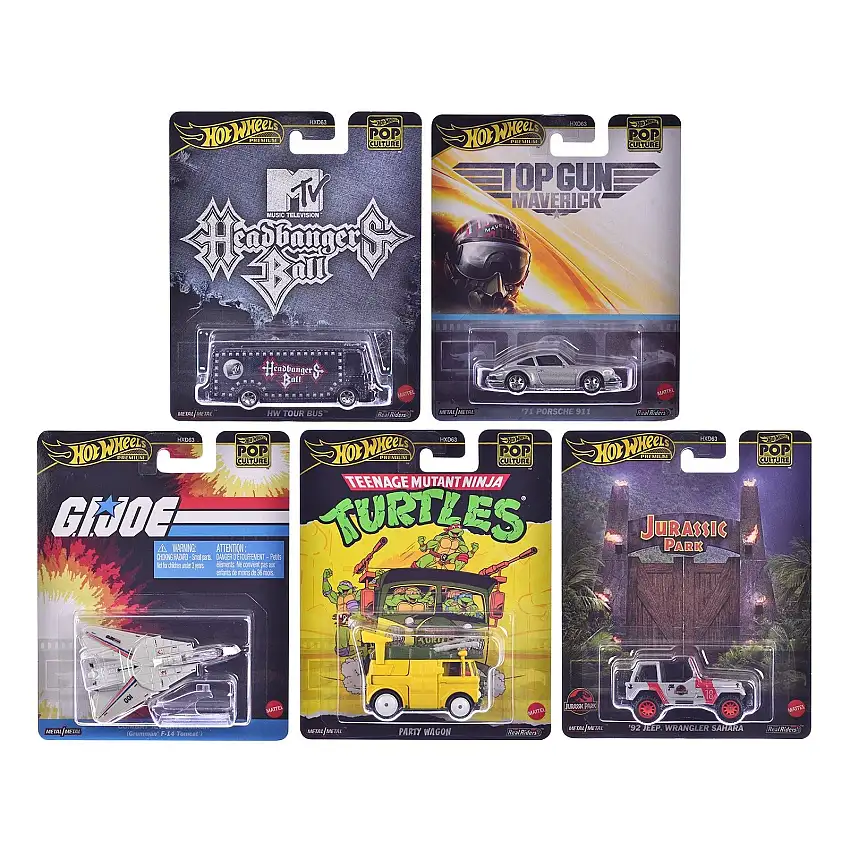 "Pop Culture 2025" 5 piece Set K "Premium Series" Diecast Model Cars by Hot Wheels