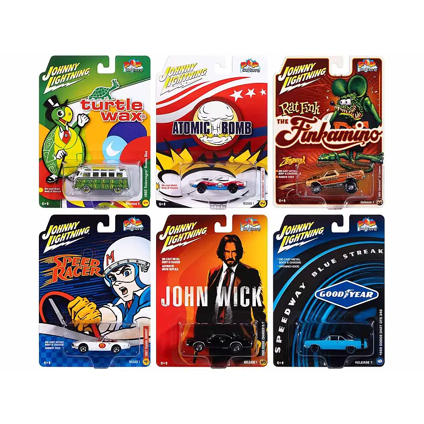 Pop Culture 2025 Set of 6 Cars Release 1 1/64 Diecast Model Cars by Johnny Lightning