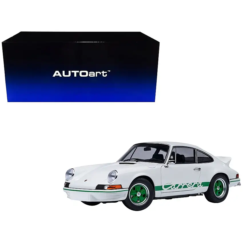 Porsche 911 Carrera 2.7 RS Grand Prix White with Green Stripes and Wheels 1/18 Model Car by Autoart
