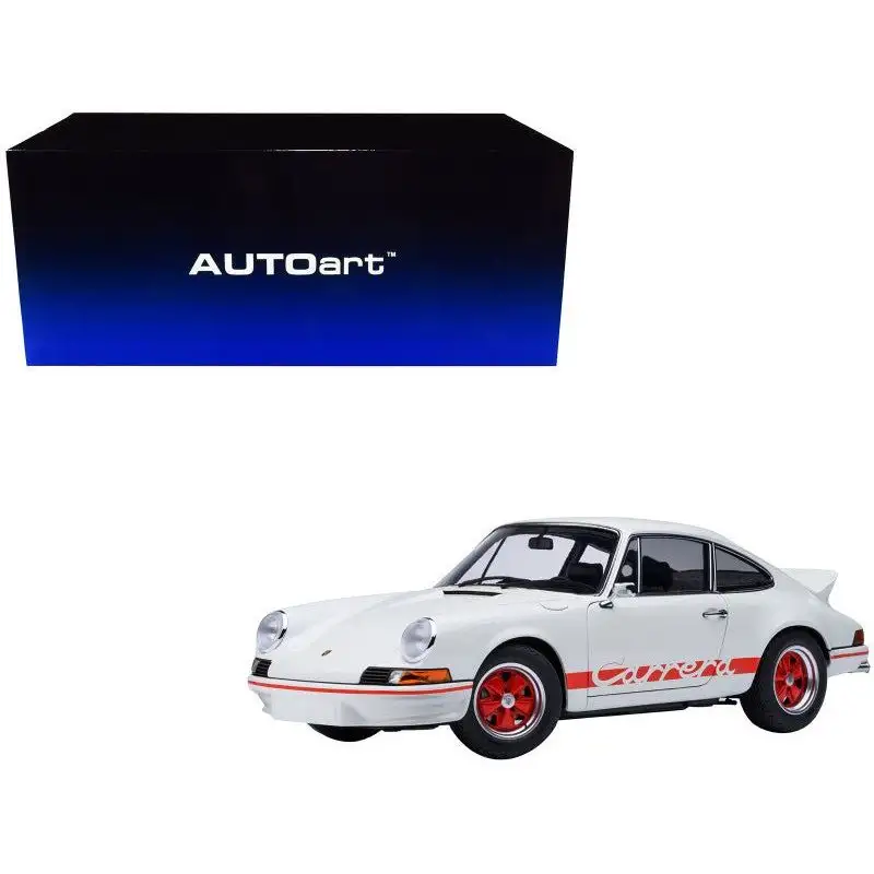 Porsche 911 Carrera 2.7 RS Grand Prix White with Red Stripes and Wheels 1/18 Model Car by Autoart