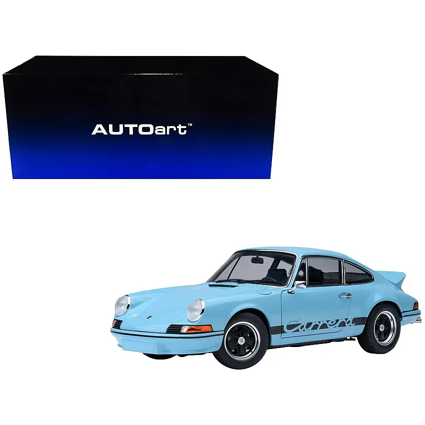 Porsche 911 Carrera 2.7 RS Gulf Blue with Black Stripes and Wheels 1/18 Model Car by Autoart