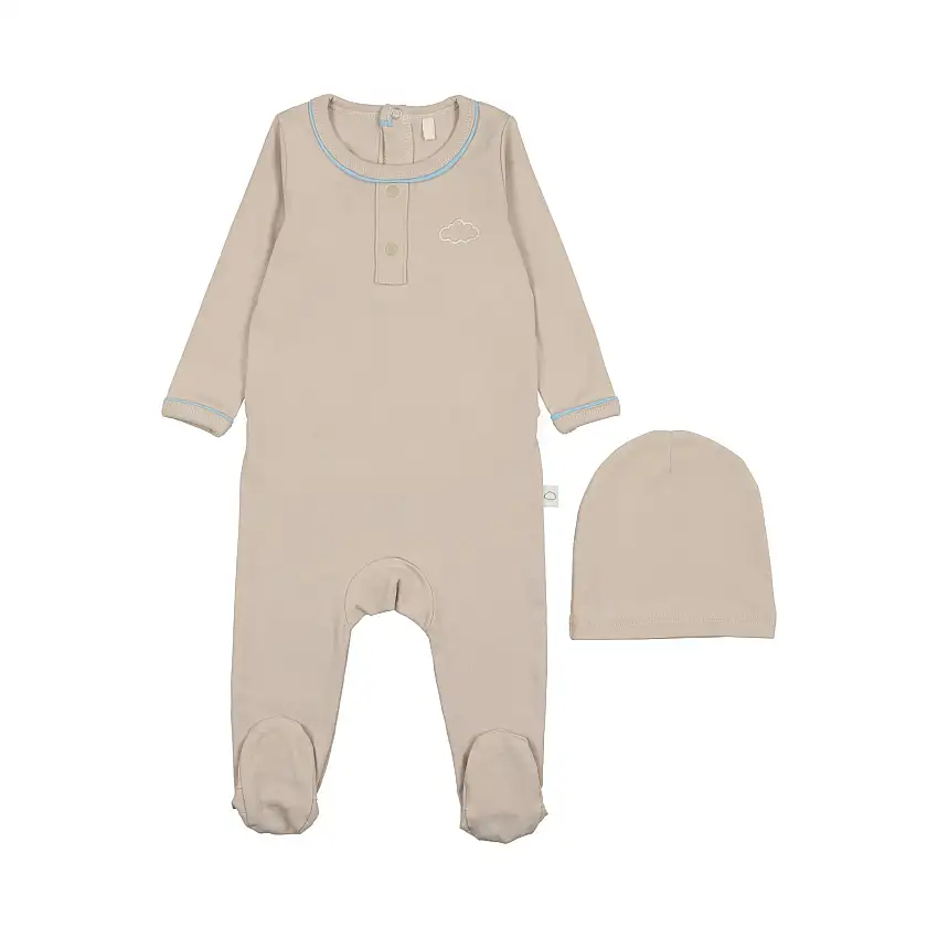 Grandpa Footie- Taupe/blue
