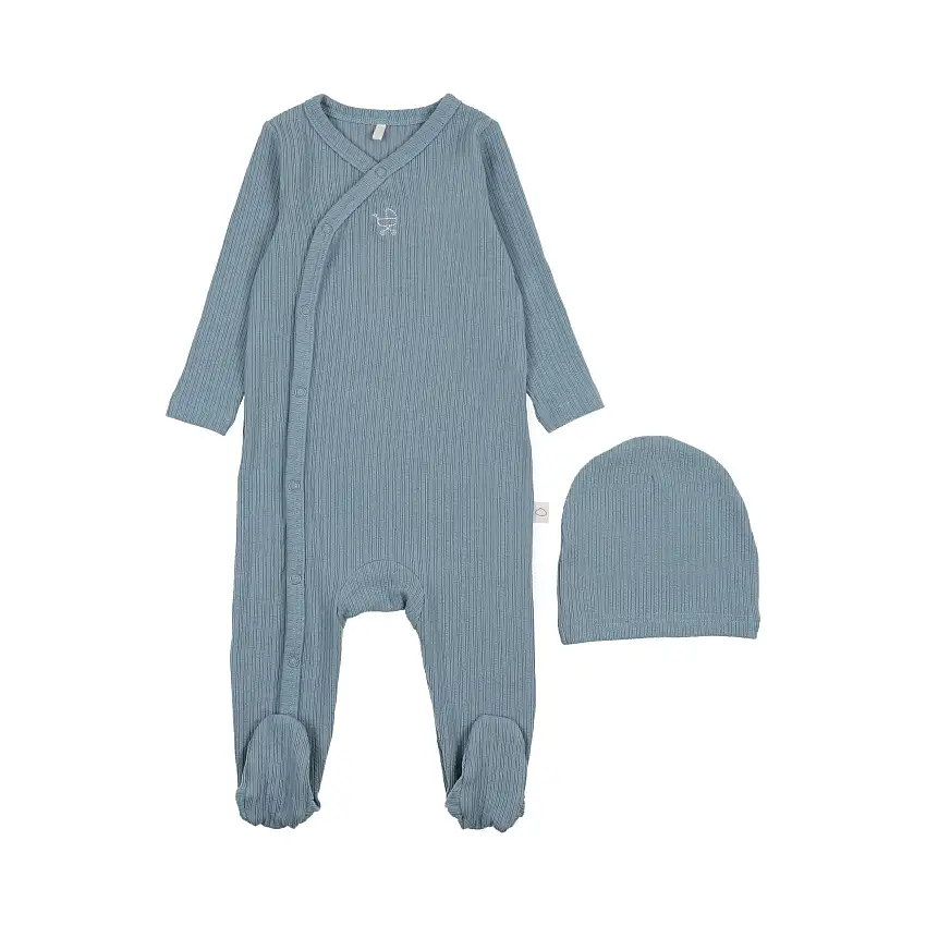 Side Snap Footie- Blue