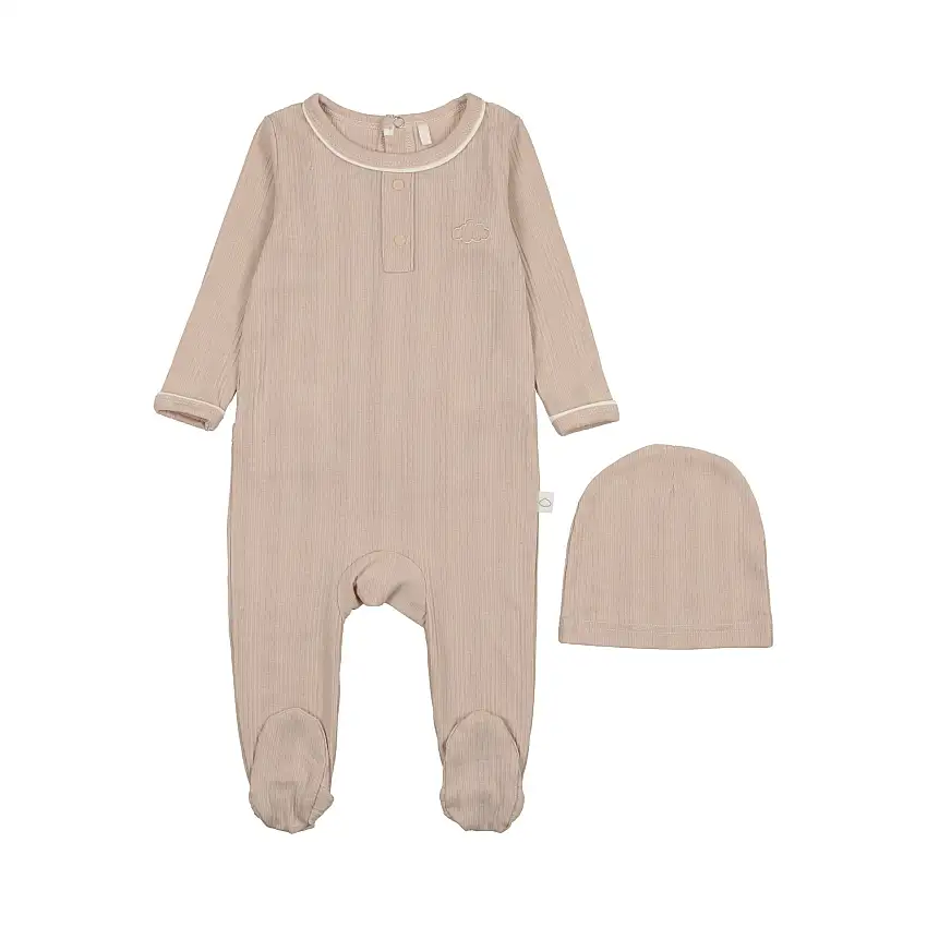 Ribbed Grandpa Footie-beige
