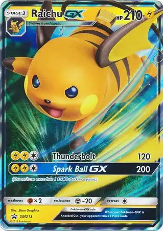 Pokemon Sun & Moon Promo Ultra Rare Raichu GX SM213