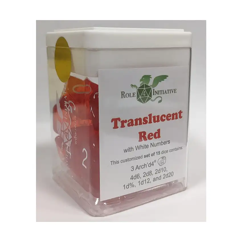 Polyhedral Dice - Translucent Red w/White and Arch'd4 (15)