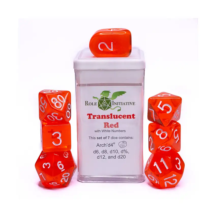 Polyhedral Dice - Translucent Red w/White and Arch'd4 (7)