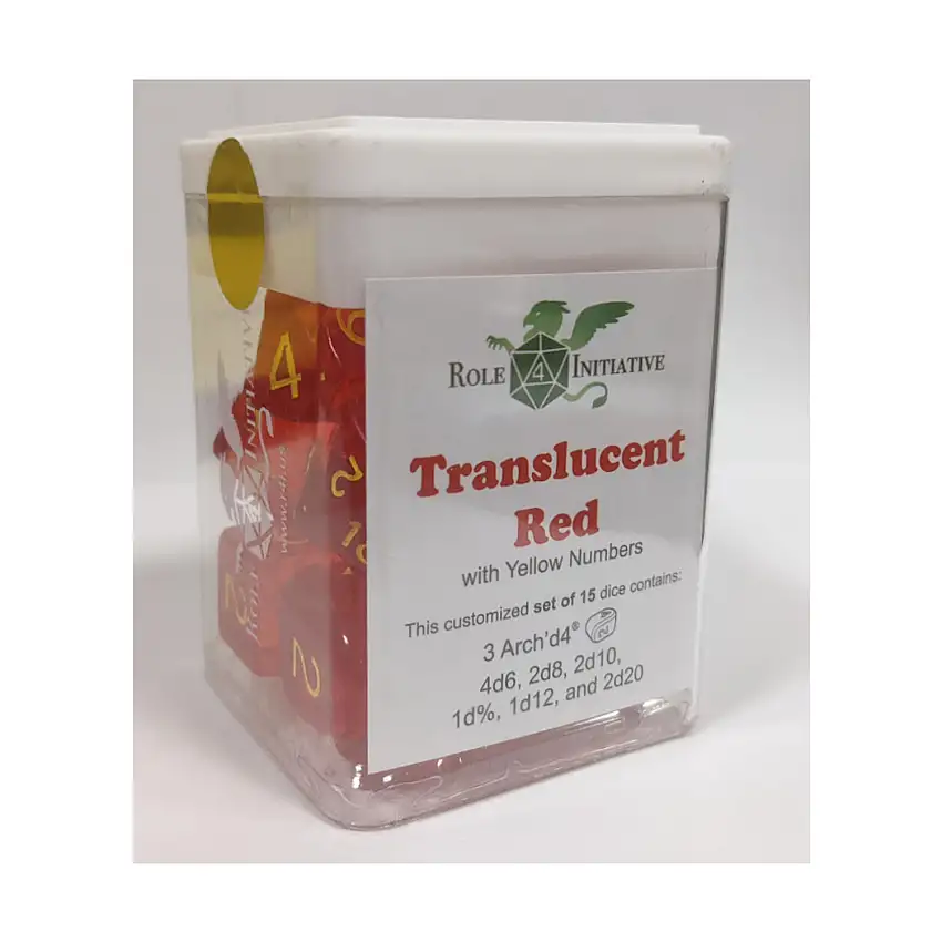 Polyhedral Dice - Translucent Red w/Yellow and Arch'd4 (15)