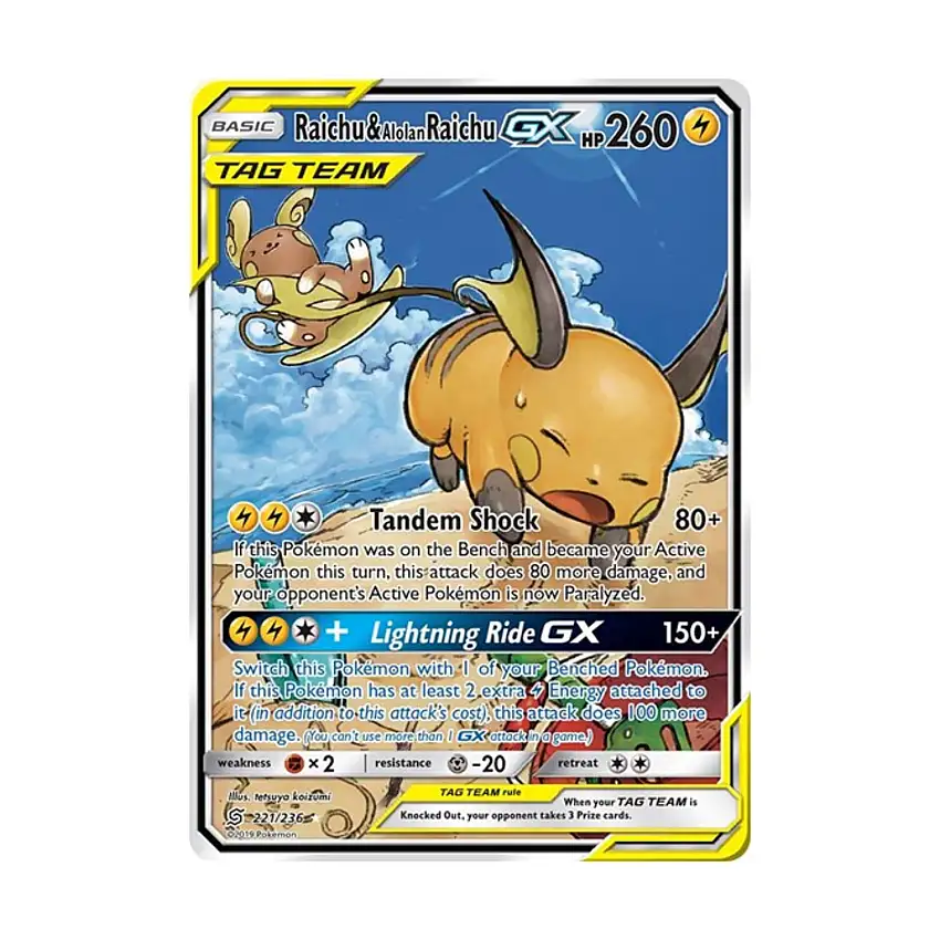 Raichu & Alolan Raichu GX (Alternate Full Art) (UR) #221/236 (Holo)