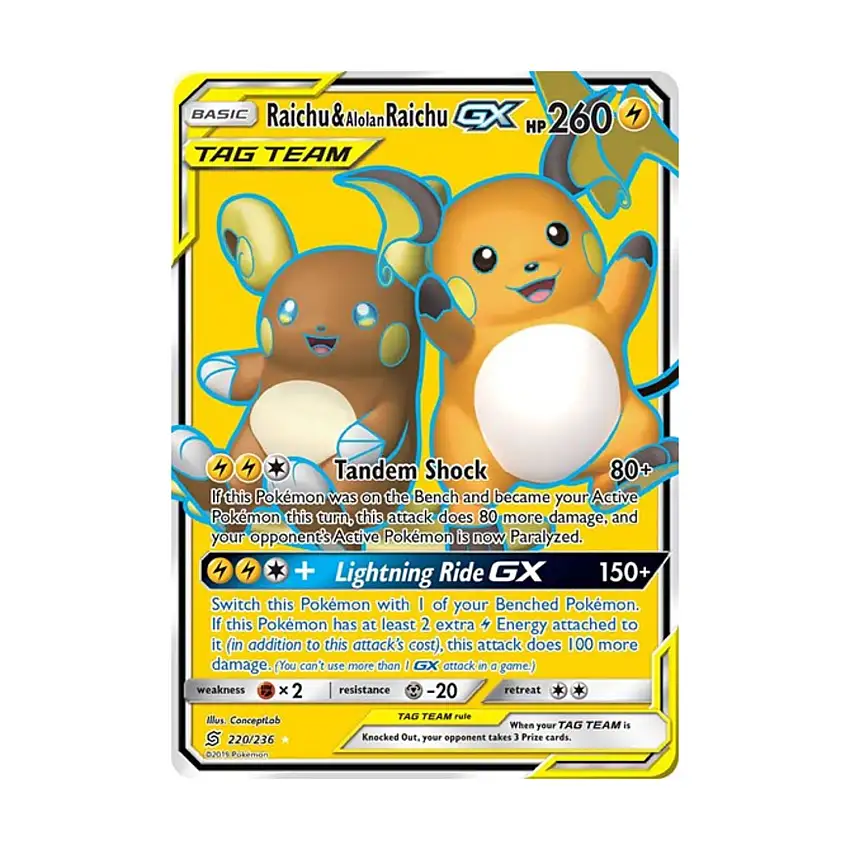 Raichu & Alolan Raichu GX (Full Art) (UR) #220/236 (Holo)