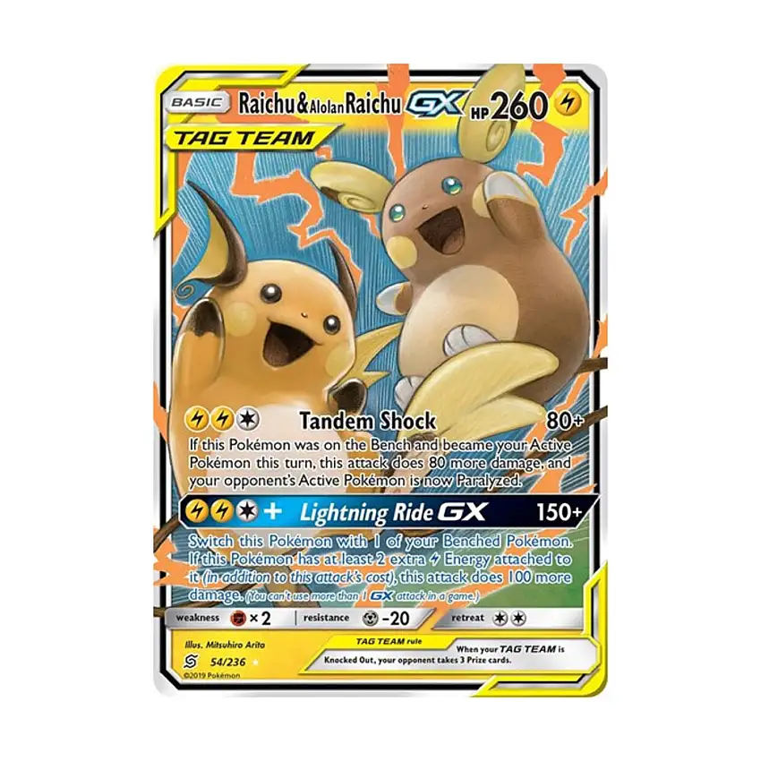 Raichu & Alolan Raichu GX (UR) #54/236 (Holo)