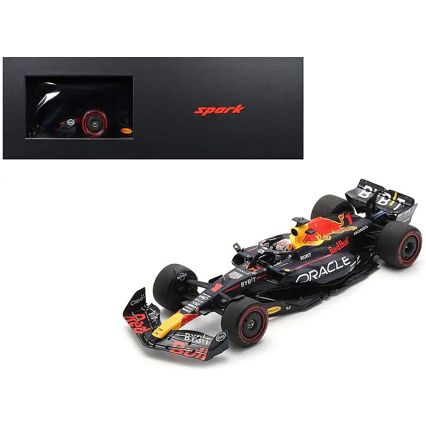 Red Bull Racing RB19 #1 Max Verstappen "Oracle" Winner "40th Career Win" Formula One F1 "Spanish GP" (2023) and Acrylic Display Case 1/18 Model Car by Spark