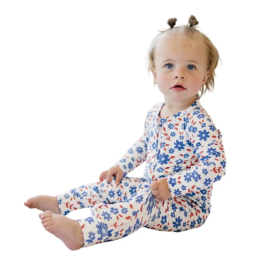 Red White & Blooms Bamboo Zippy Romper