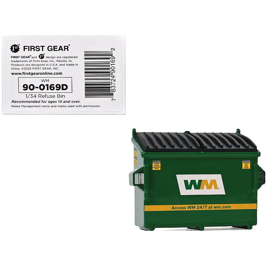 Refuse Trash Bin "Waste Management" Green Version D 1/34 Diecast Model by First Gear