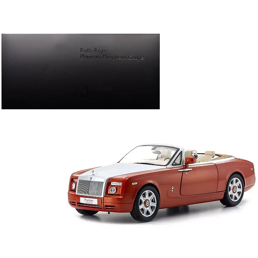 Rolls Royce Phantom Drophead Coupe Orange Metallic with Silver Hood 1/18 Diecast Model Car by Kyosho